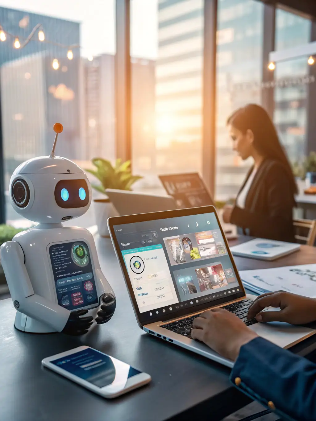 A dynamic AI chatbot interface integrated into a website, providing instant customer support and personalized user experiences.