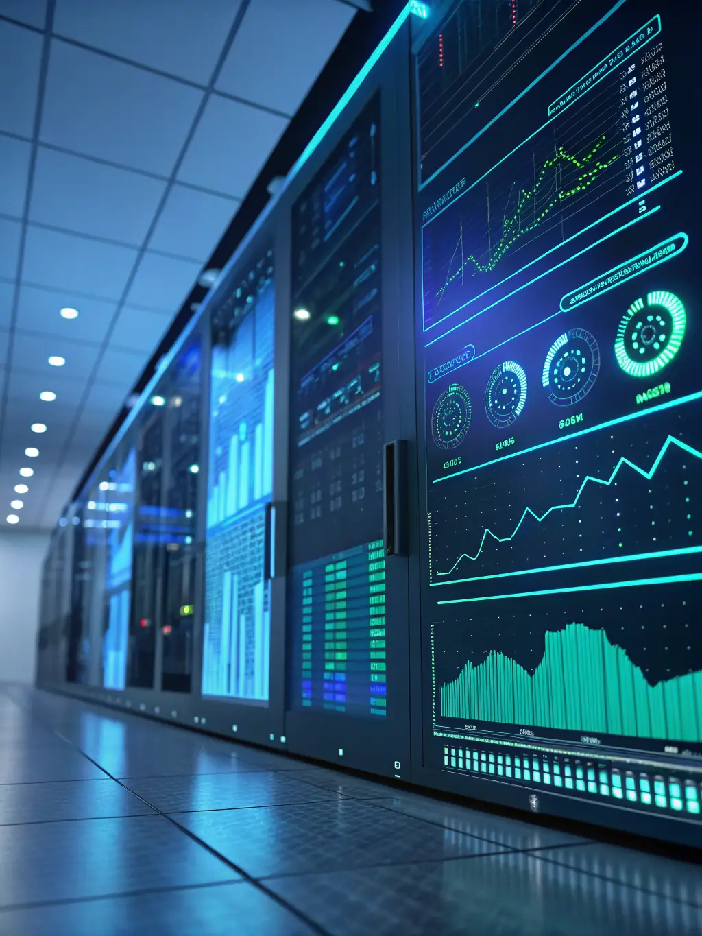 A futuristic interface displaying data analytics and insights, representing the agency's expertise in leveraging AI for business intelligence.